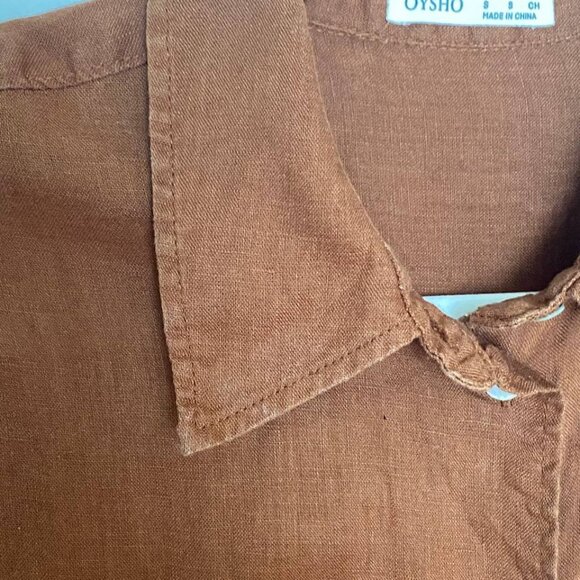 OYSHO 100% linen long-sleeved shirt | Small | Toffee color - Picture 7 of 9